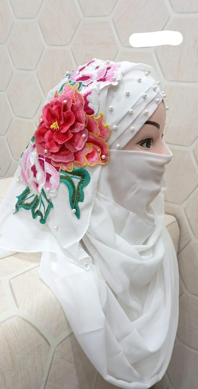 Woman's Embroidered Black Shiffon Hijab