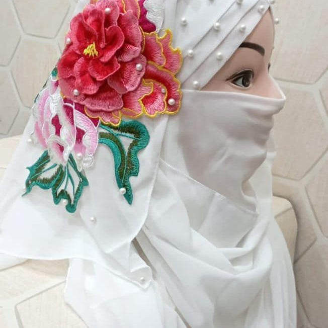 Woman's Embroidered Black Shiffon Hijab