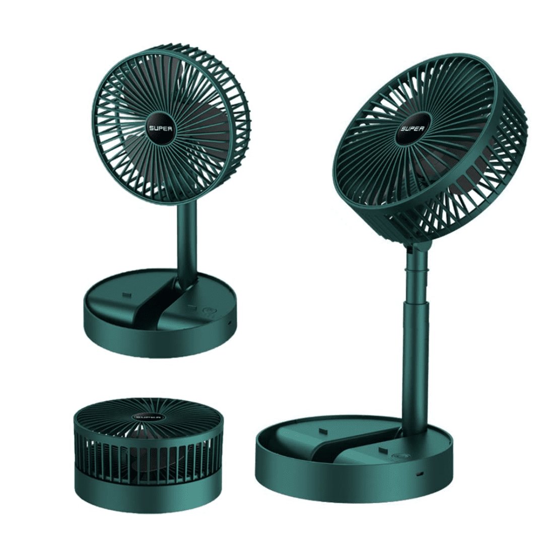 A USB rechargeable mini fan that is foldable and portable, featuring a telescopic design